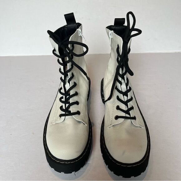 Sincerely Jules Harley Combat Boot Cream and Black Size 7 1/2M Zip and Lace up - Picture 2 of 11